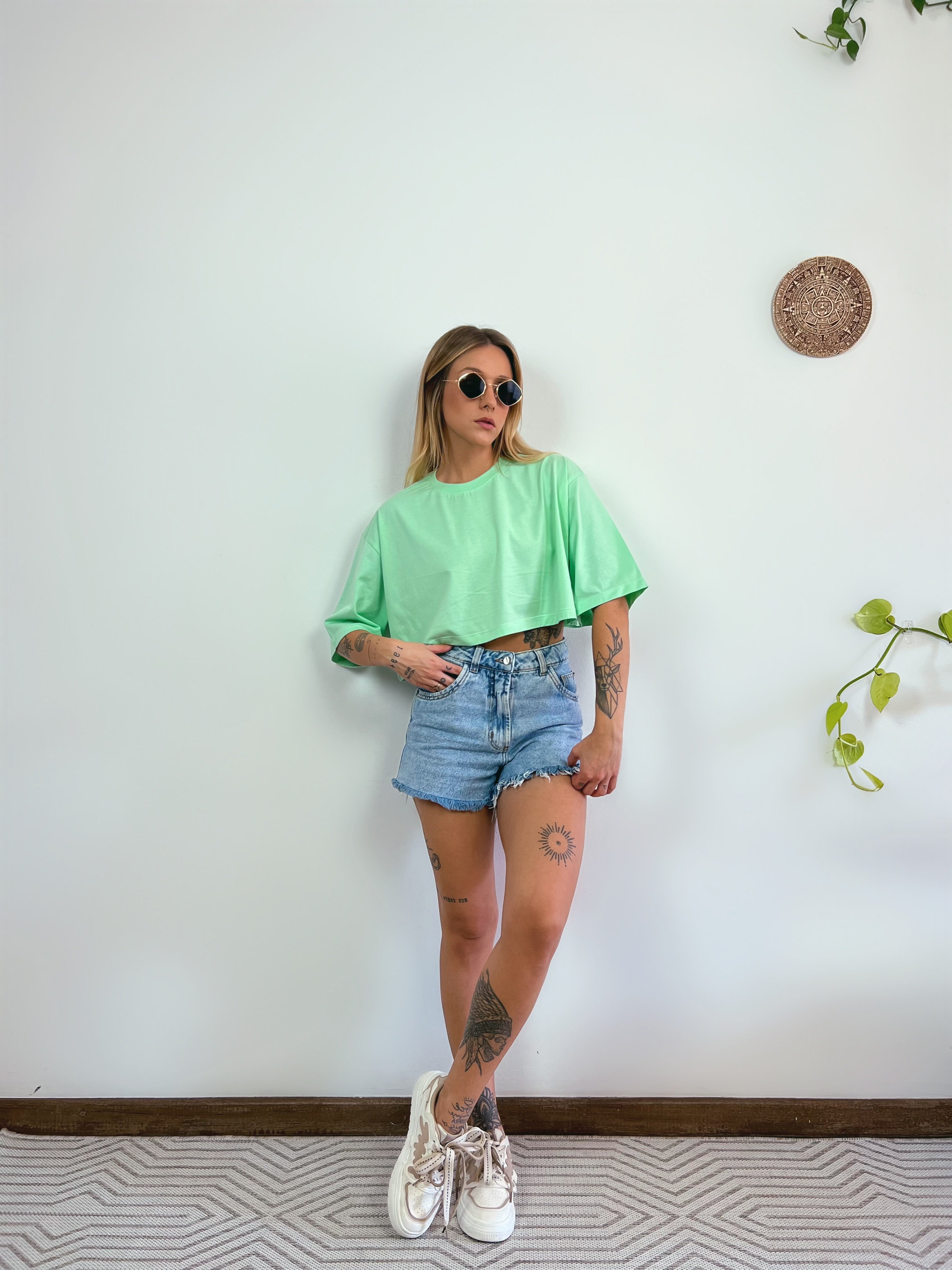 Camiseta Cropped Oversized Aveloz- Verde