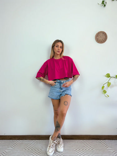 Camiseta Cropped Oversized Aveloz- Rosa Pink