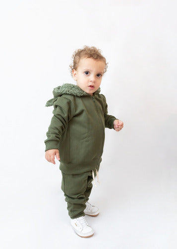 Jaqueta Moletom Infantil Orelhinha Aveloz Verde Oliva
