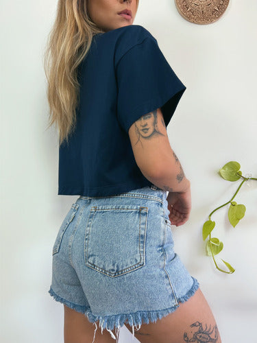 Camiseta Aveloz Feminina Cropped Azul Marinho