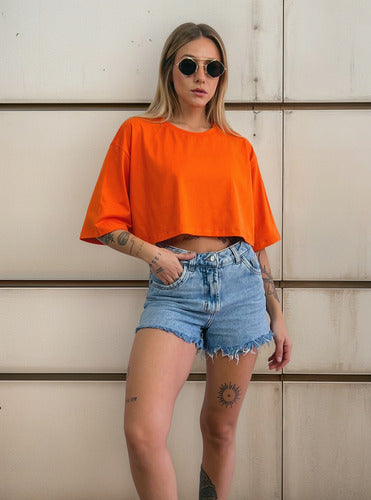 Camiseta Cropped Oversized Aveloz- Laranja