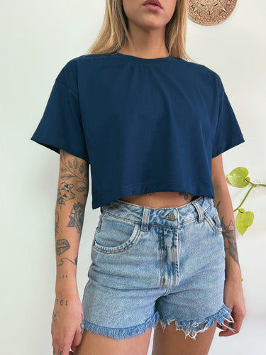 Camiseta Aveloz Feminina Cropped Azul Marinho