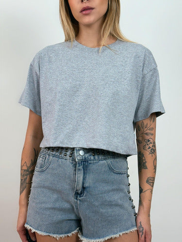 Camiseta Aveloz Feminina Cropped Cinza Mescla