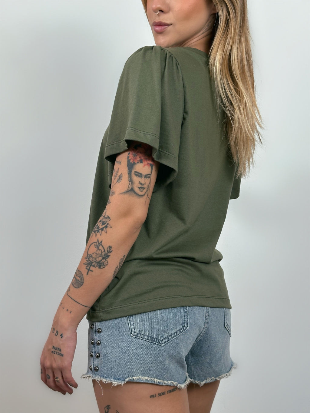 Blusa de Algodão Manga Bufante- Verde Oliva