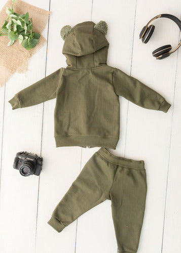 Jaqueta Moletom Infantil Orelhinha Aveloz Verde Oliva