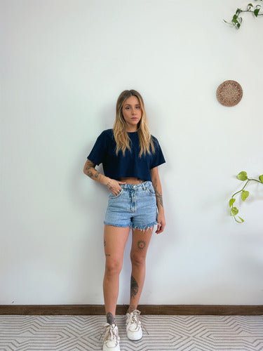 Camiseta Aveloz Feminina Cropped Azul Marinho