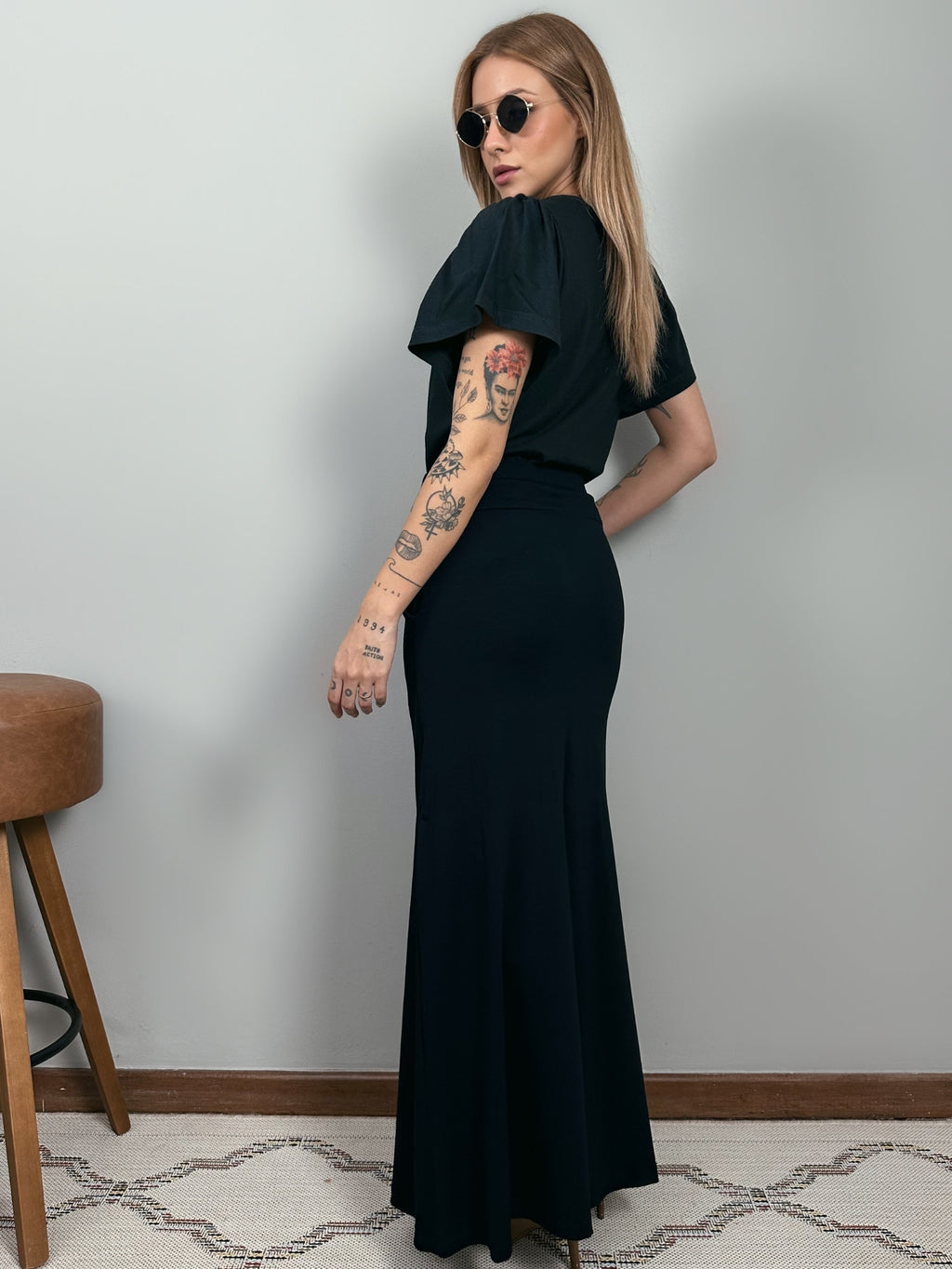 Blusa de Algodão Manga Bufante- Preta