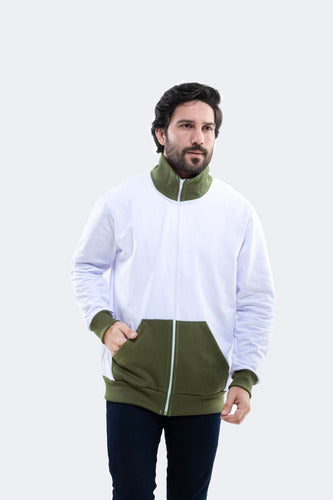 Jaqueta Moletom Aveloz School Duo Color Branco E Verde Oliva