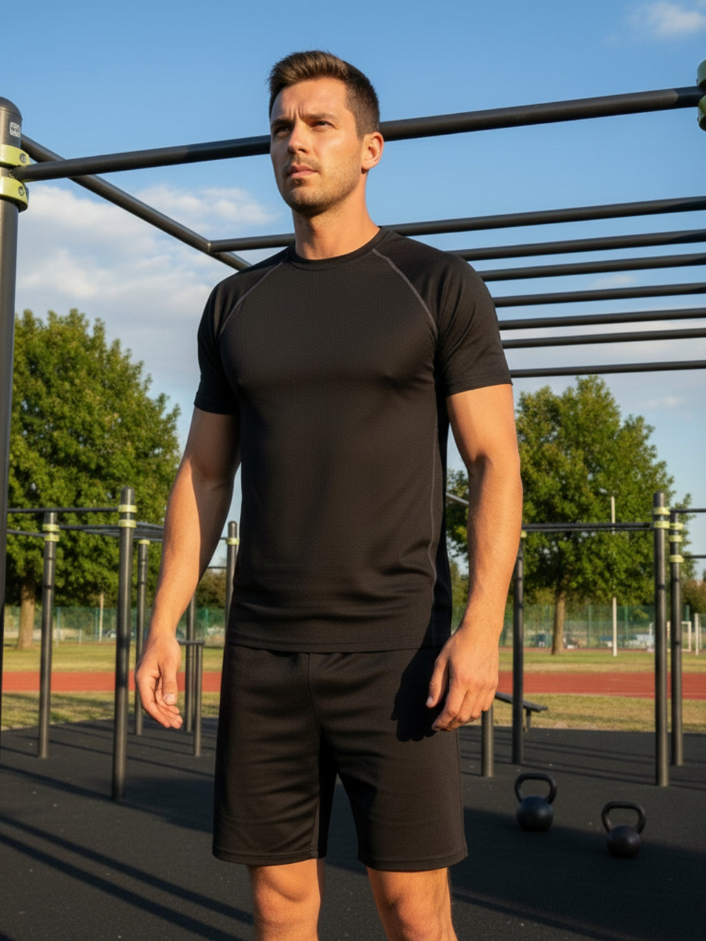 Camiseta Masculina Raglan Dry Proteção Solar UV Lisa Corrida Academia Ciclismo Esporte - Preto