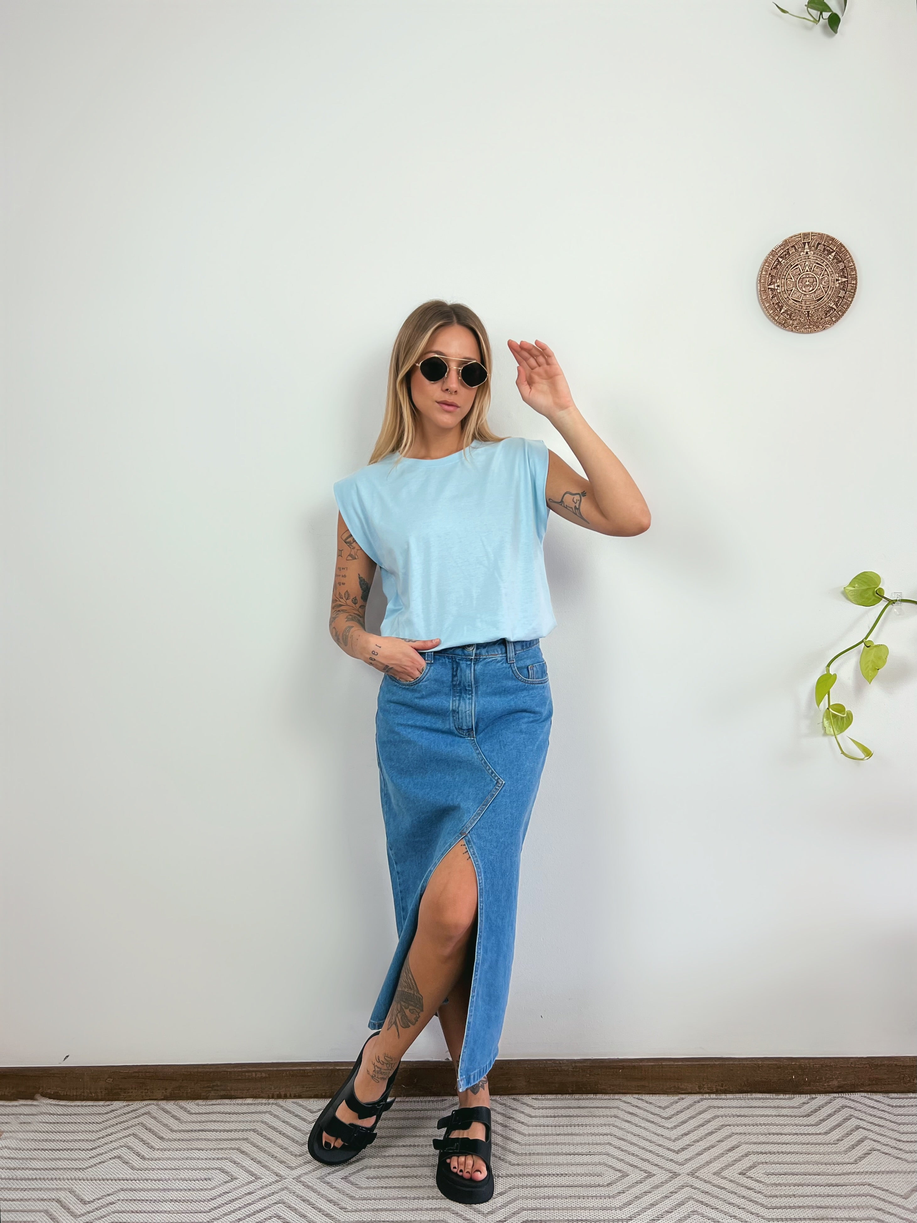 Camiseta Aveloz Feminina Muscle Tee Com Elástico Azul Claro