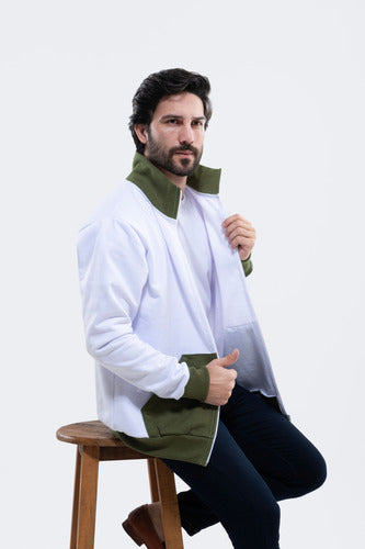 Jaqueta Moletom Aveloz School Duo Color Branco E Verde Oliva