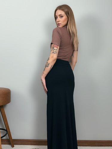 Blusa Gola Alta Manga Curta Em Viscolycra-marrom