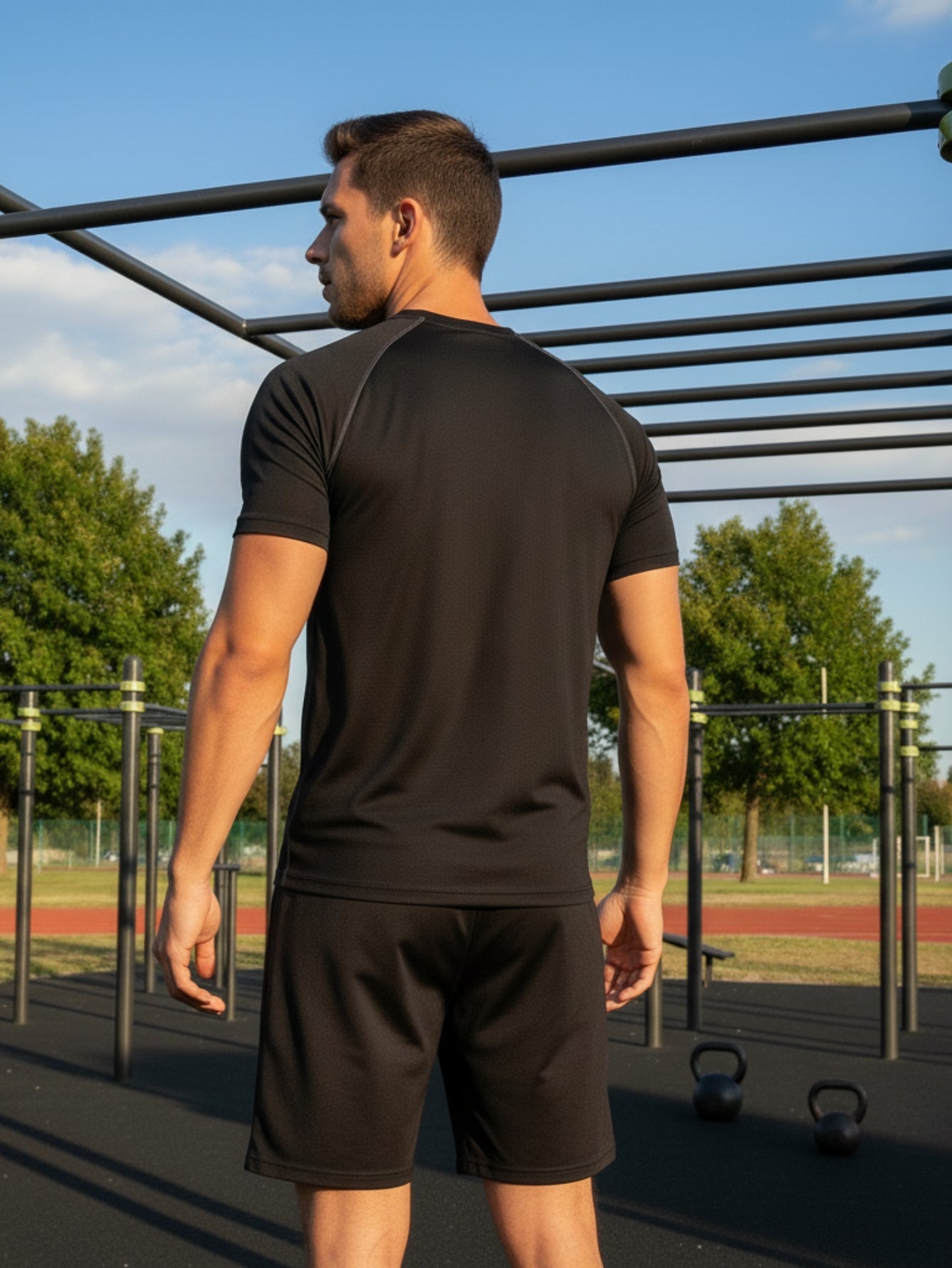 Camiseta Masculina Raglan Dry Proteção Solar UV Lisa Corrida Academia Ciclismo Esporte - Preto