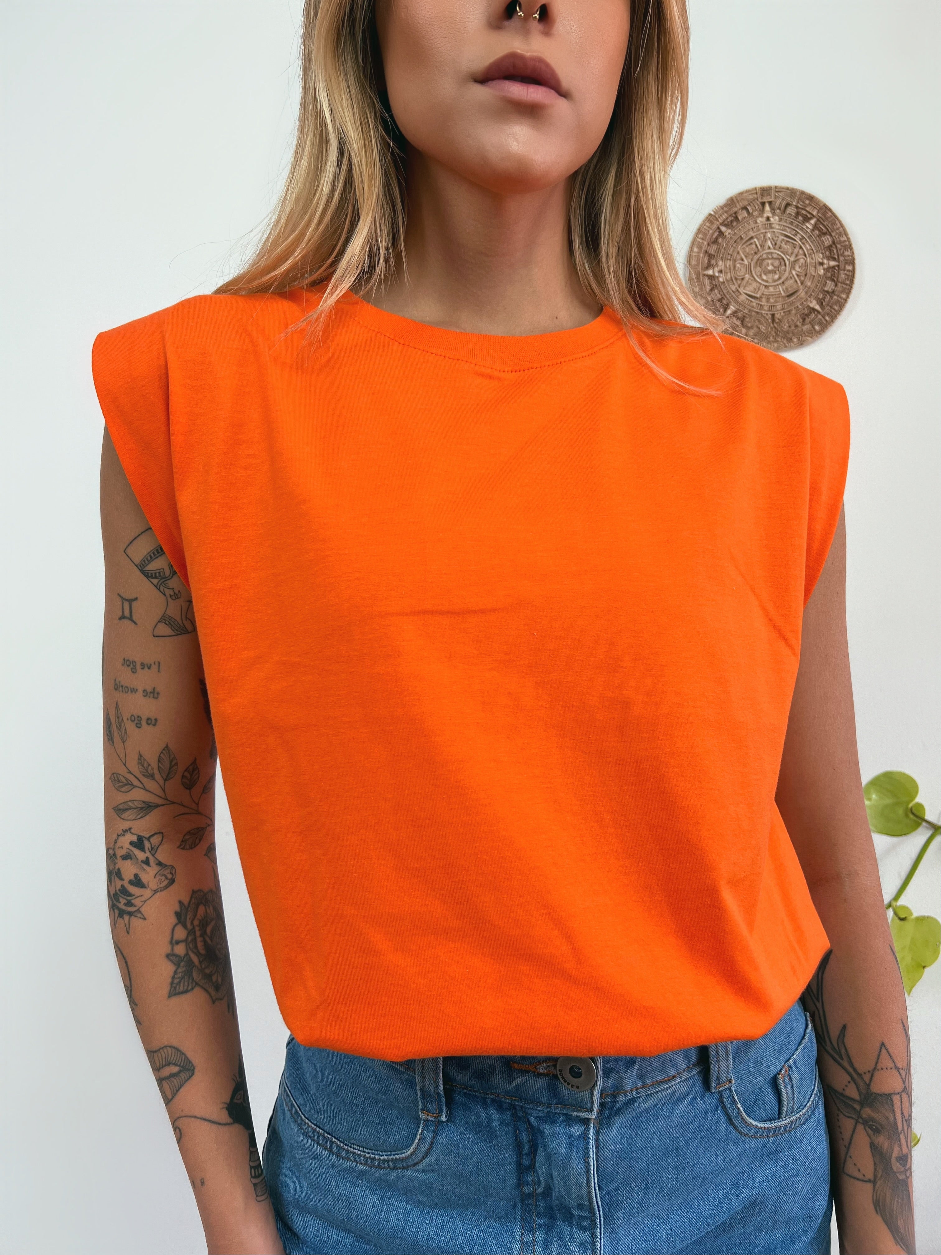 Camiseta Aveloz Feminina Muscle Tee Com Elástico Laranja