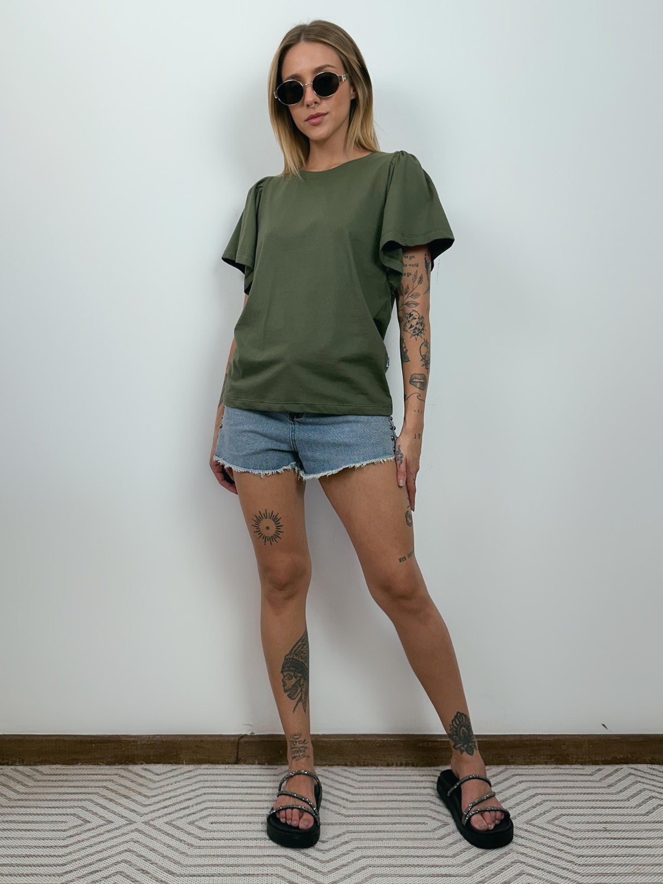 Blusa de Algodão Manga Bufante- Verde Oliva