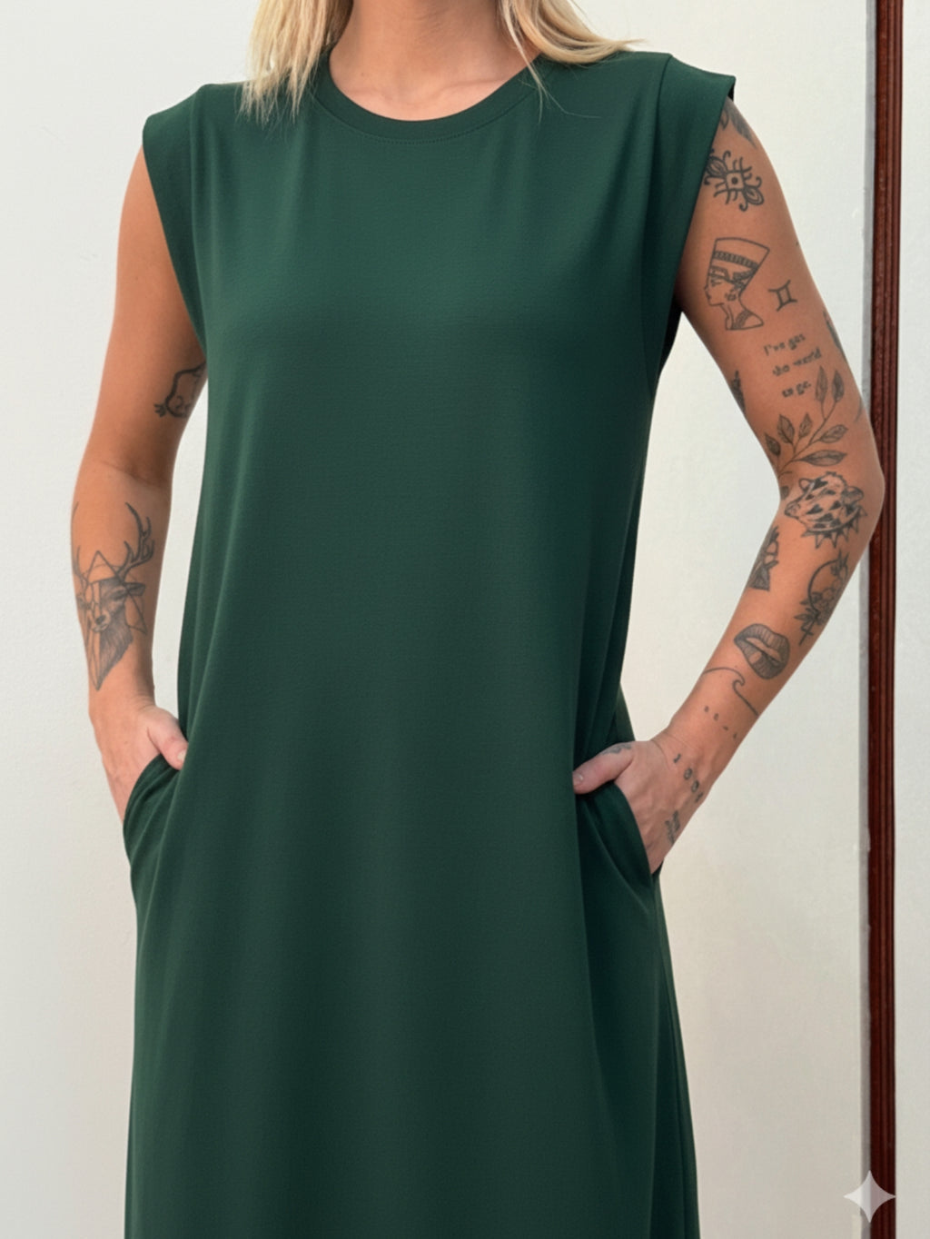 Vestido Longo Muscle Tee em Algodão com Bolso Aveloz Verde Floresta