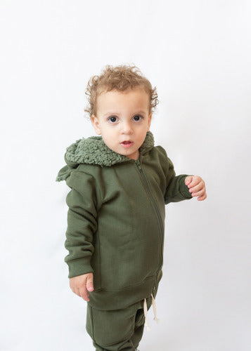 Jaqueta Moletom Infantil Orelhinha Aveloz Verde Oliva