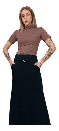 Blusa Gola Alta Manga Curta Em Viscolycra-marrom