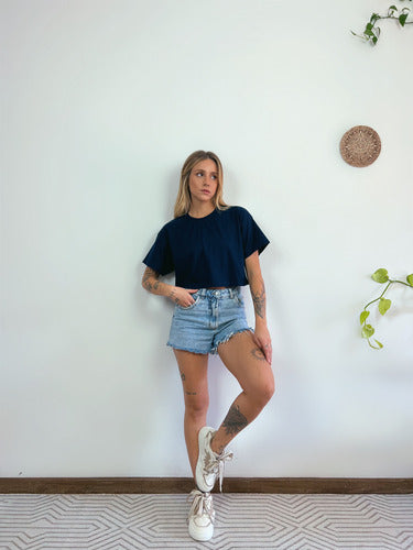 Camiseta Aveloz Feminina Cropped Azul Marinho