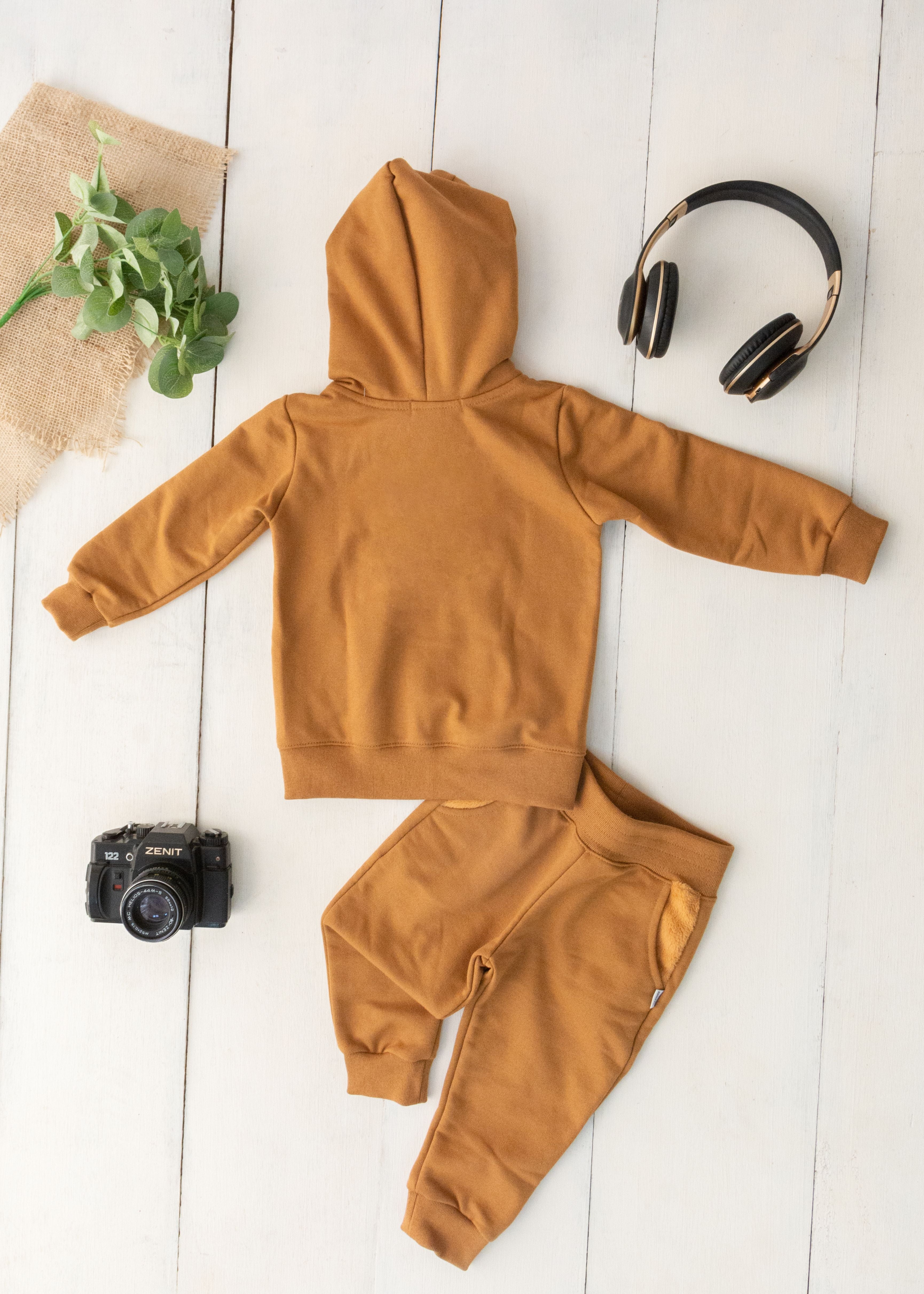 Calça Moletom Infantil Com Bolso Peluciado Aveloz Caramelo