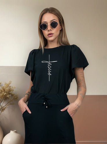Camiseta Feminina Religiosa Estampa Jesus Manga Flare Aveloz