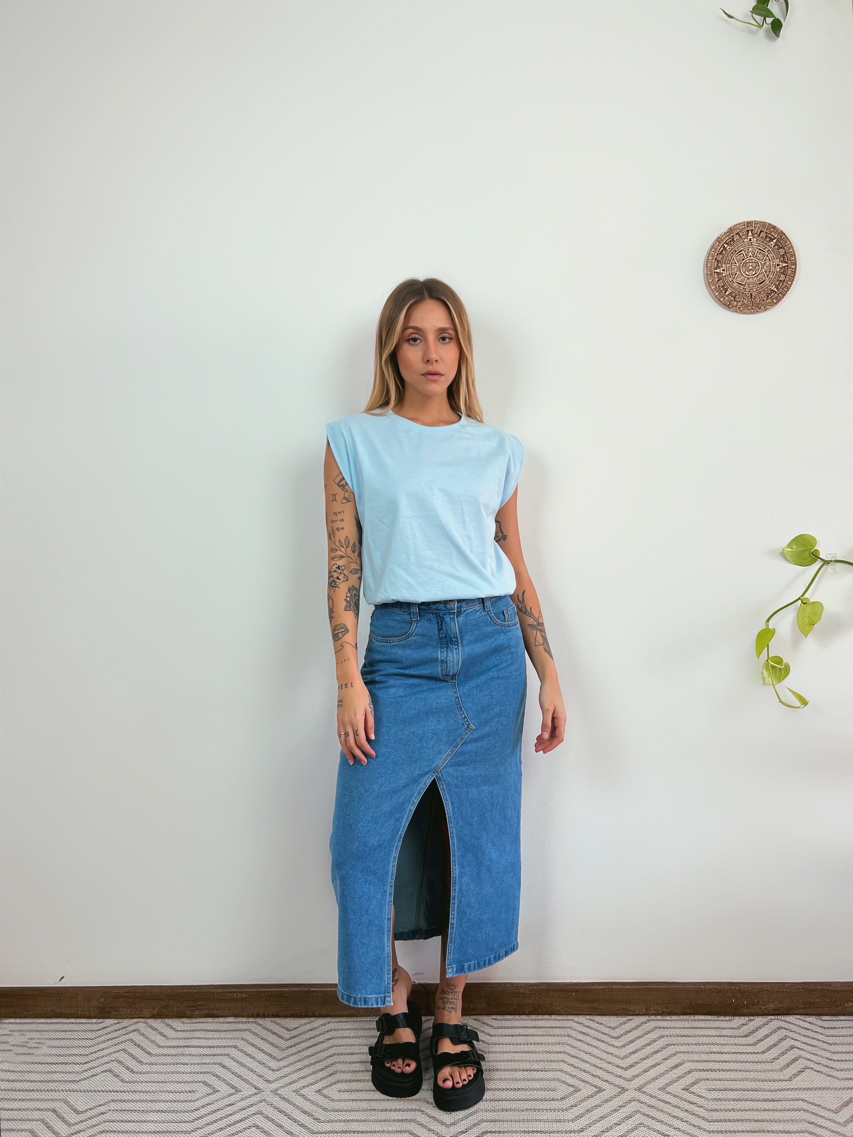 Camiseta Aveloz Feminina Muscle Tee Com Elástico Azul Claro