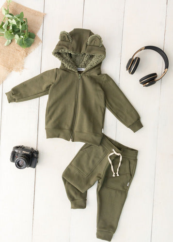 Jaqueta Moletom Infantil Orelhinha Aveloz Verde Oliva