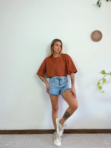 Camiseta Cropped Oversized Aveloz-terracota