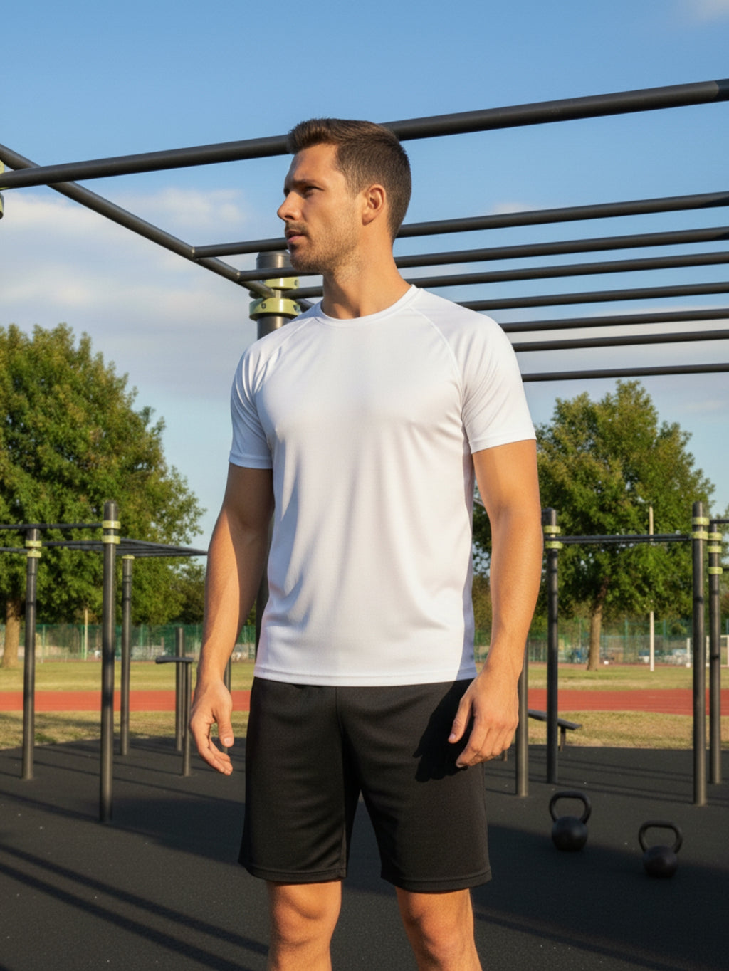 Camiseta Masculina Raglan Dry Proteção Solar UV Lisa Corrida Academia Ciclismo Esporte - Branco