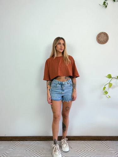 Camiseta Cropped Oversized Aveloz-terracota
