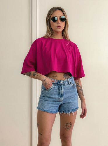 Camiseta Cropped Oversized Aveloz- Rosa Pink
