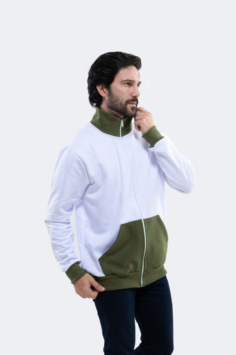 Jaqueta Moletom Aveloz School Duo Color Branco E Verde Oliva