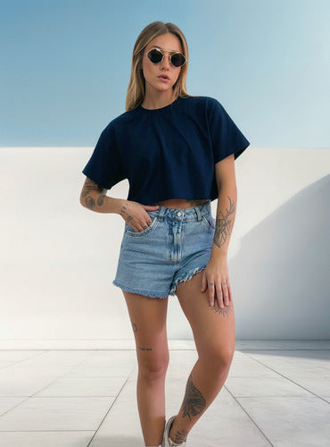 Camiseta Aveloz Feminina Cropped Azul Marinho
