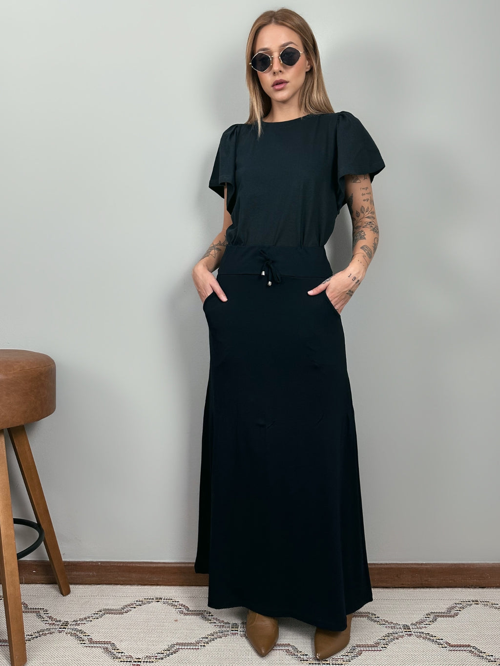 Blusa de Algodão Manga Bufante- Preta