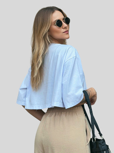Camiseta Cropped Oversized Aveloz-branca