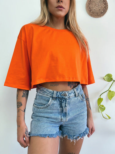 Camiseta Cropped Oversized Aveloz- Laranja