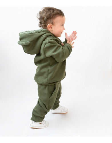 Jaqueta Moletom Infantil Orelhinha Aveloz Verde Oliva
