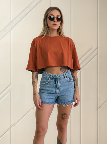 Camiseta Cropped Oversized Aveloz-terracota