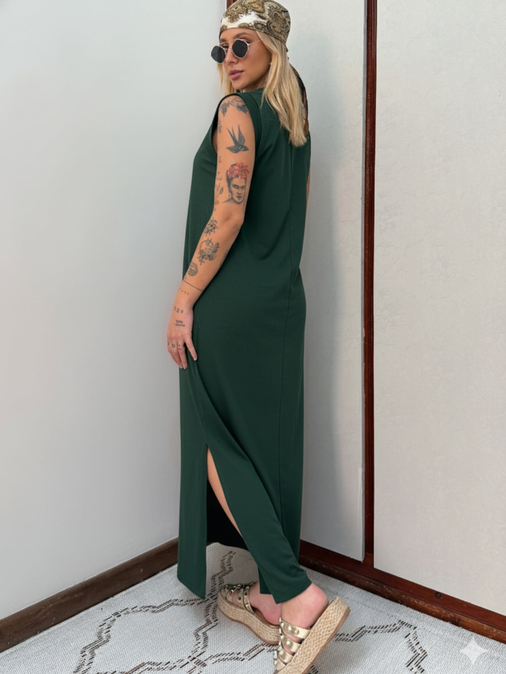Vestido Longo Muscle Tee em Algodão com Bolso Aveloz Verde Floresta