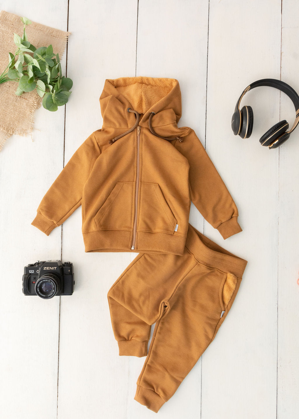 Calça Moletom Infantil Com Bolso Peluciado Aveloz Caramelo