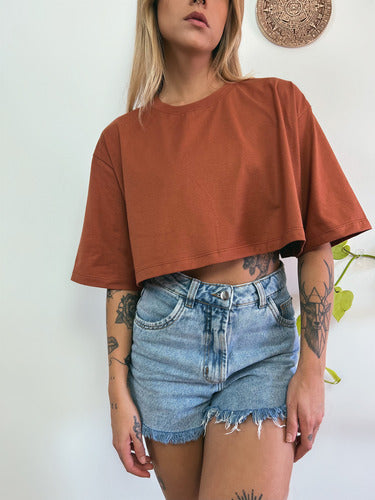 Camiseta Cropped Oversized Aveloz-terracota