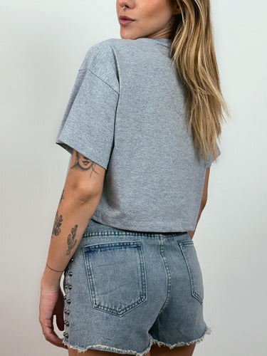 Camiseta Aveloz Feminina Cropped Cinza Mescla