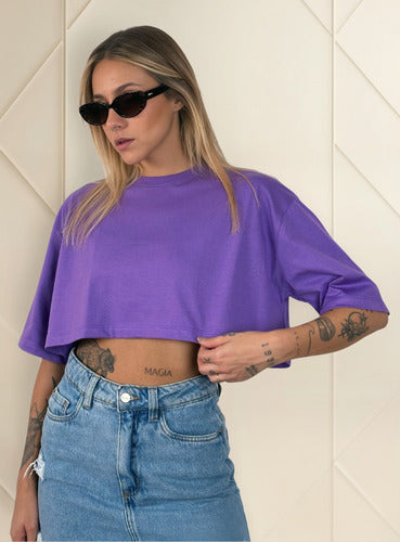 Camiseta Cropped Oversized Aveloz- Roxa