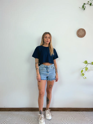 Camiseta Aveloz Feminina Cropped Azul Marinho