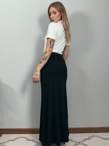 Blusa Gola Alta Manga Curta Em Viscolycra-off White