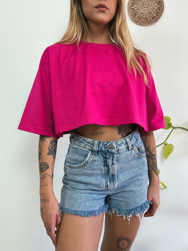 Camiseta Cropped Oversized Aveloz- Rosa Pink