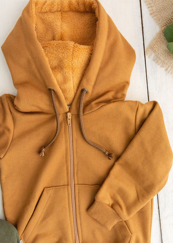 Jaqueta Moletom Infantil Com Capuz Peluciado Aveloz Caramelo