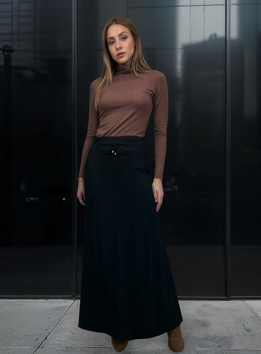 Blusa Manga Longa Gola Alta Segunda Pele Em Viscolycra-marro