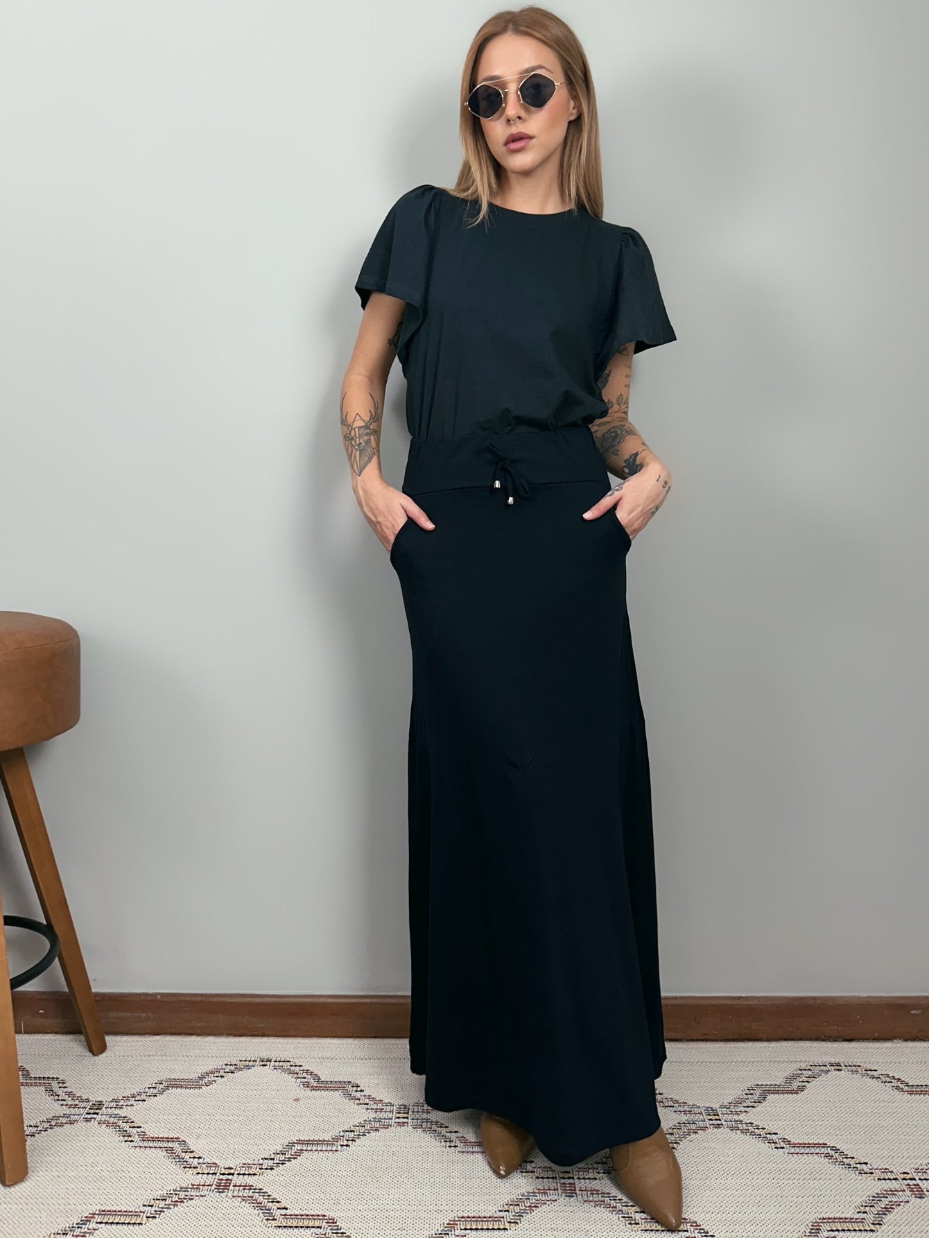 Blusa de Algodão Manga Bufante- Preta