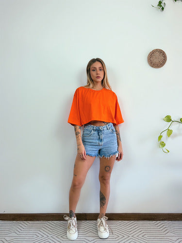 Camiseta Cropped Oversized Aveloz- Laranja